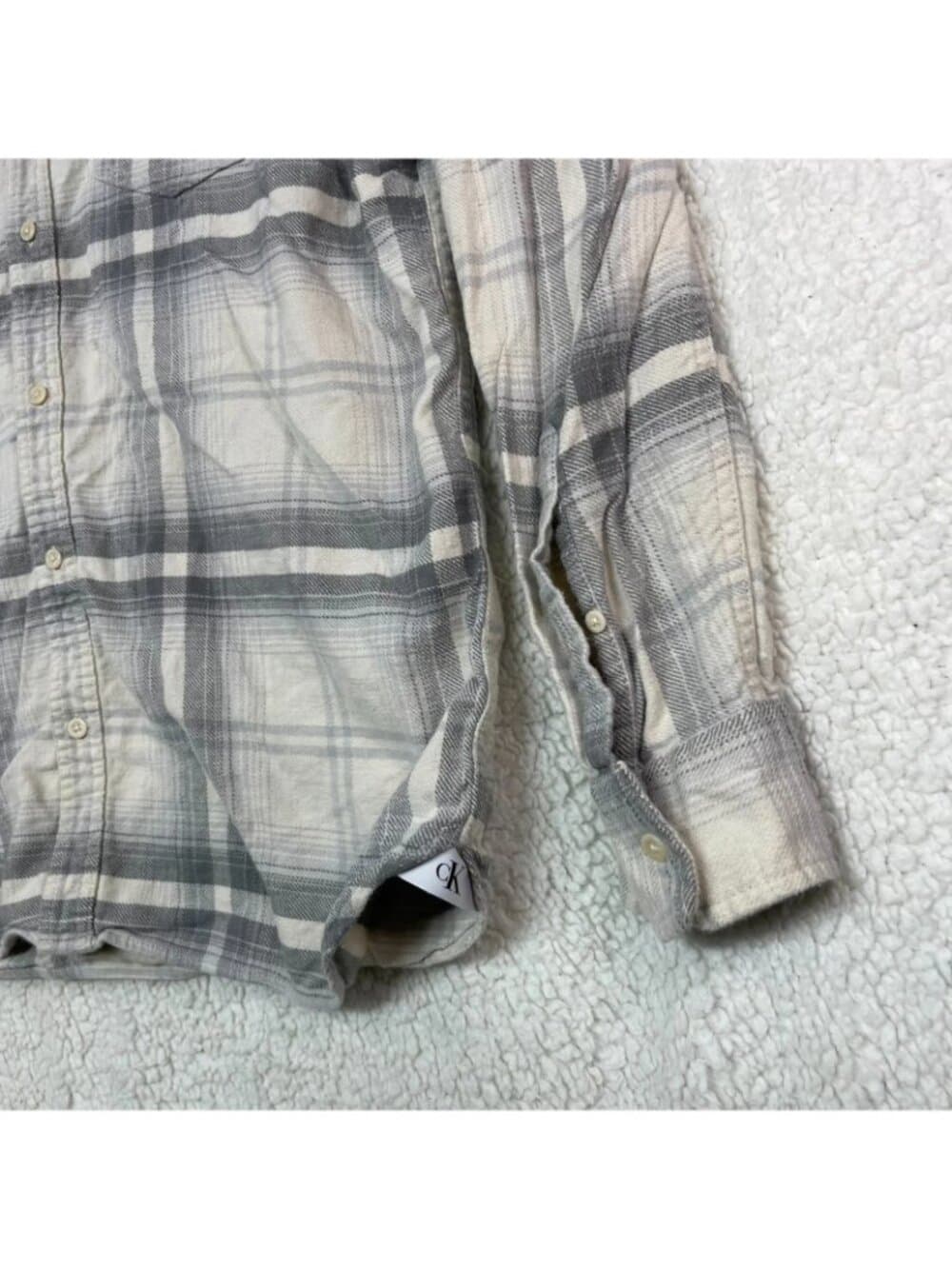 Calvin Klein Jeans Men's Plaid Button Front Shirt Large Gray Cotton - Thumbnail 4