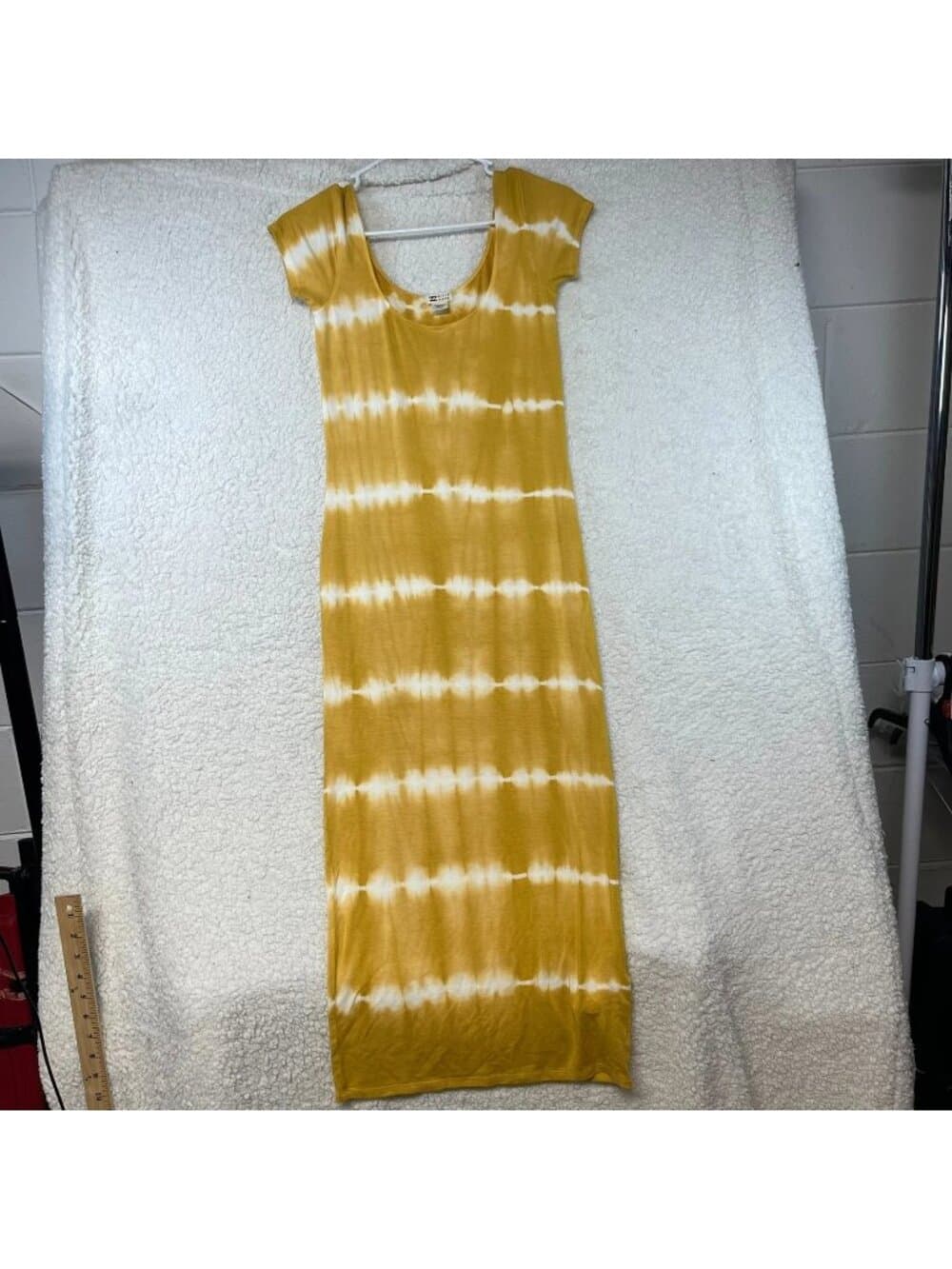 Billabong Mustard Tie Dye Maxi Dress Short Sleeve Stretch Size Small - Thumbnail 6