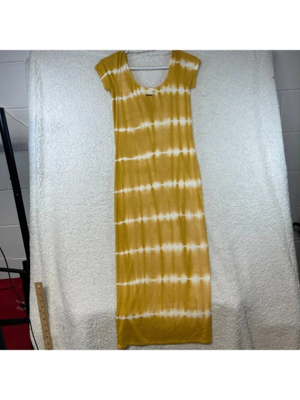 Billabong Mustard Tie Dye Maxi Dress Short Sleeve Stretch Size Small - Thumbnail 2