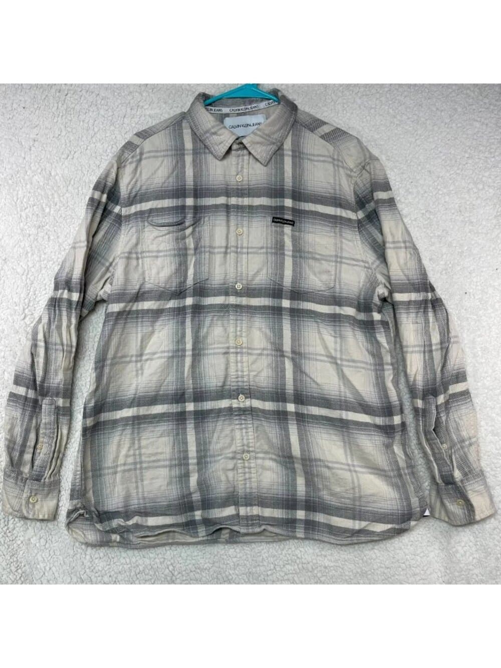 Calvin Klein Jeans Men's Plaid Button Front Shirt Large Gray Cotton - Thumbnail 8
