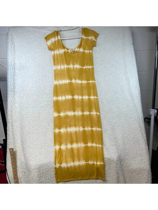 Billabong Mustard Tie Dye Maxi Dress Short Sleeve Stretch Size Small - Thumbnail 7