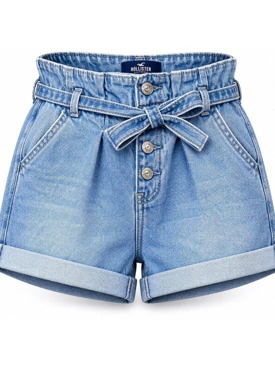 Hollister Women’s Ultra High-Rise Paperbag Denim Shorts Light Wash Size 00 W23 - Thumbnail 6
