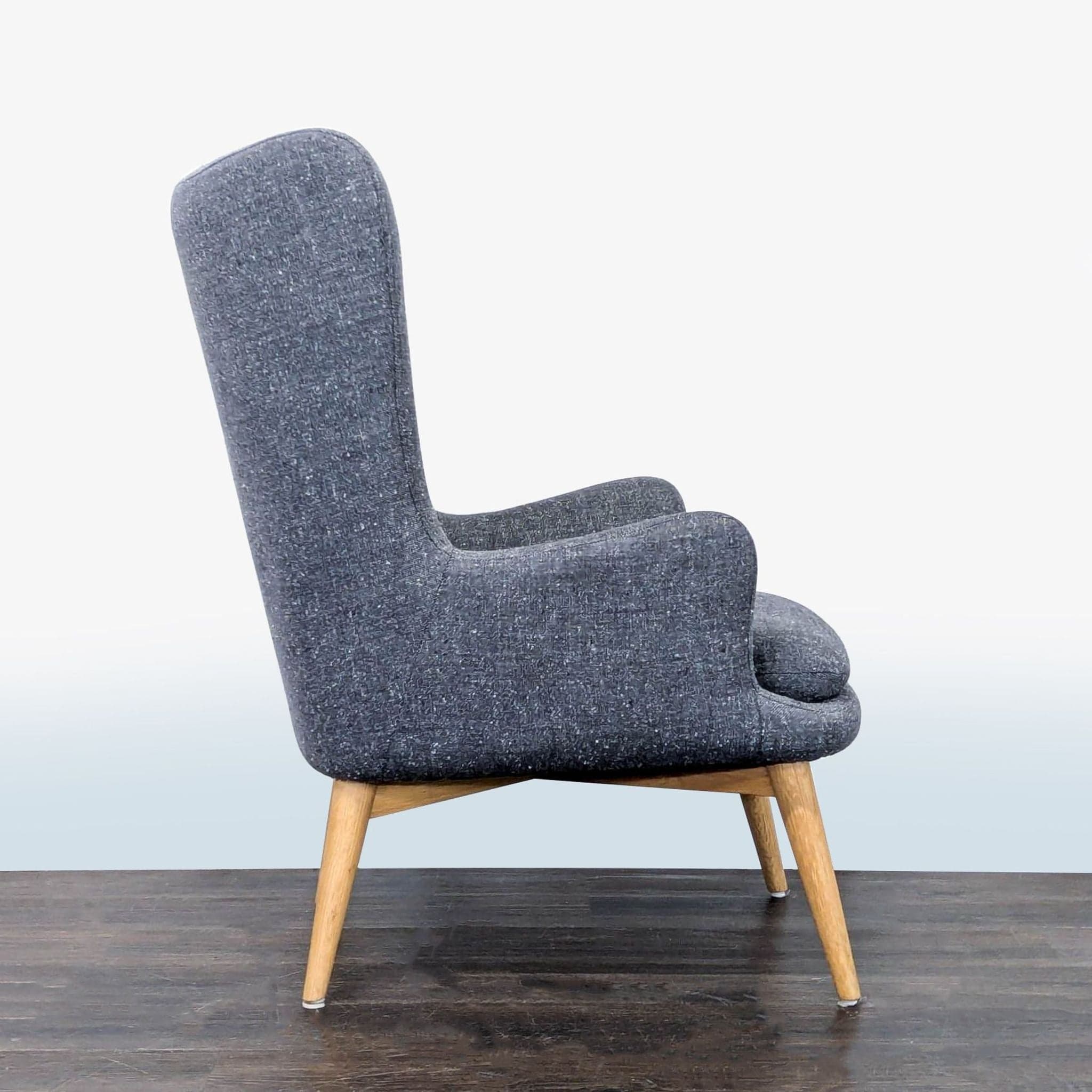 West Elm Lounge Chair with High Back and Wooden Legs - Thumbnail 3