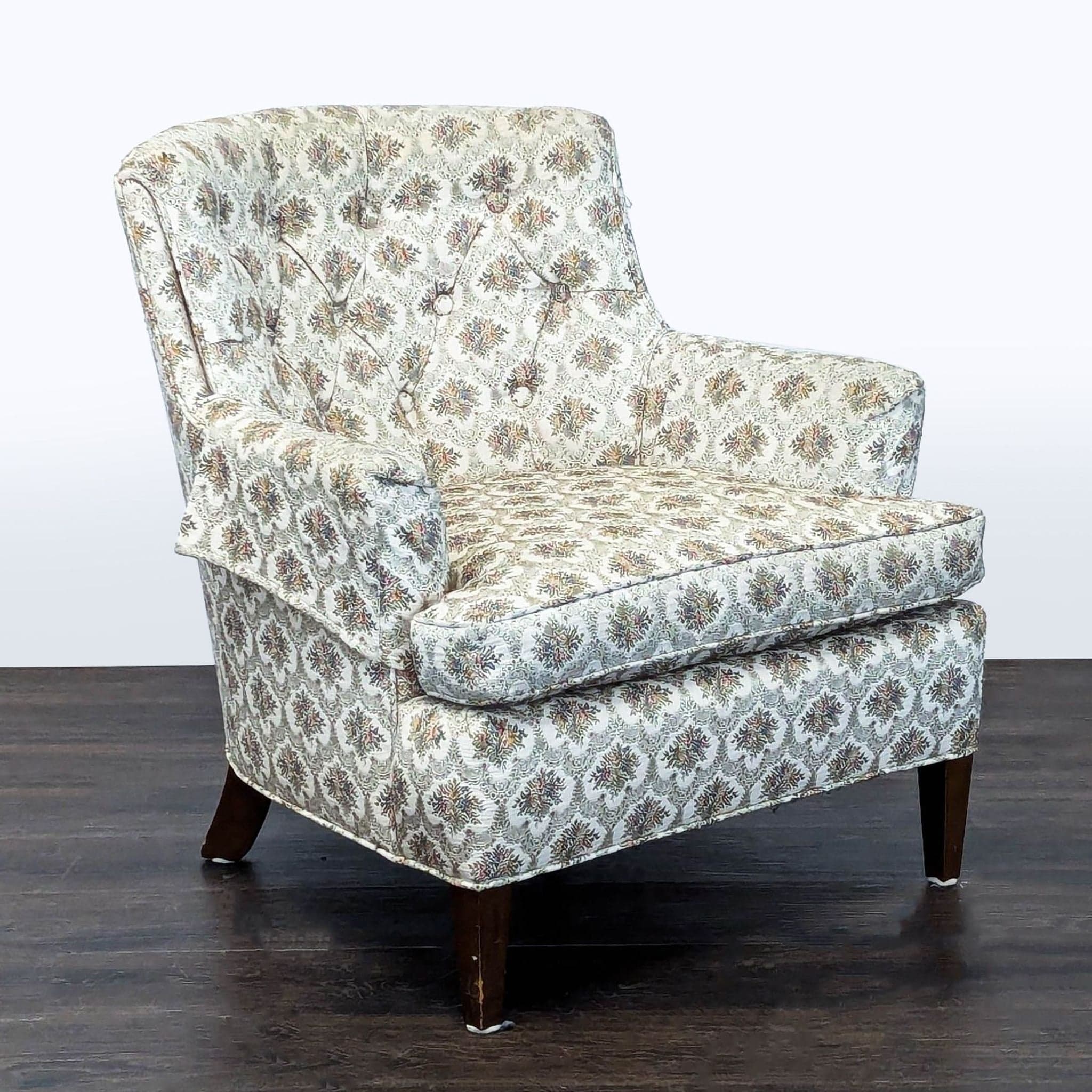 Classic Vintage Lounge Chair with Patterned Upholstery - Thumbnail 2