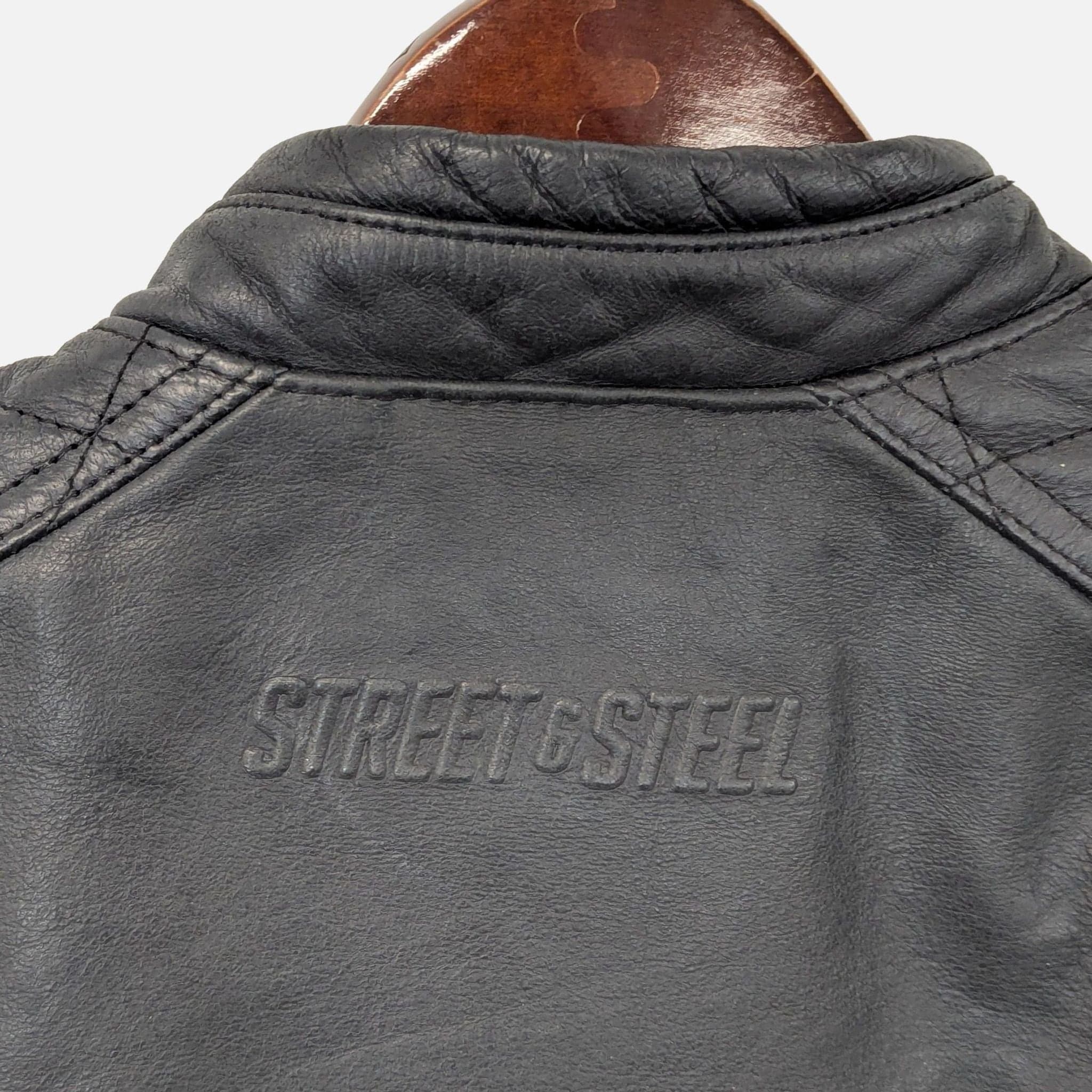 Street & Steel Black Leather Motorcycle Jacket – Sports & Outdoors - Thumbnail 3