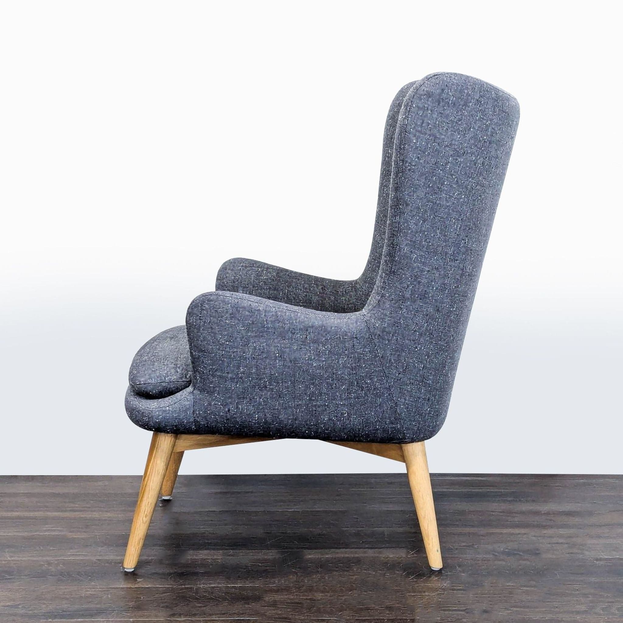 West Elm Lounge Chair with High Back and Wooden Legs - Thumbnail 5