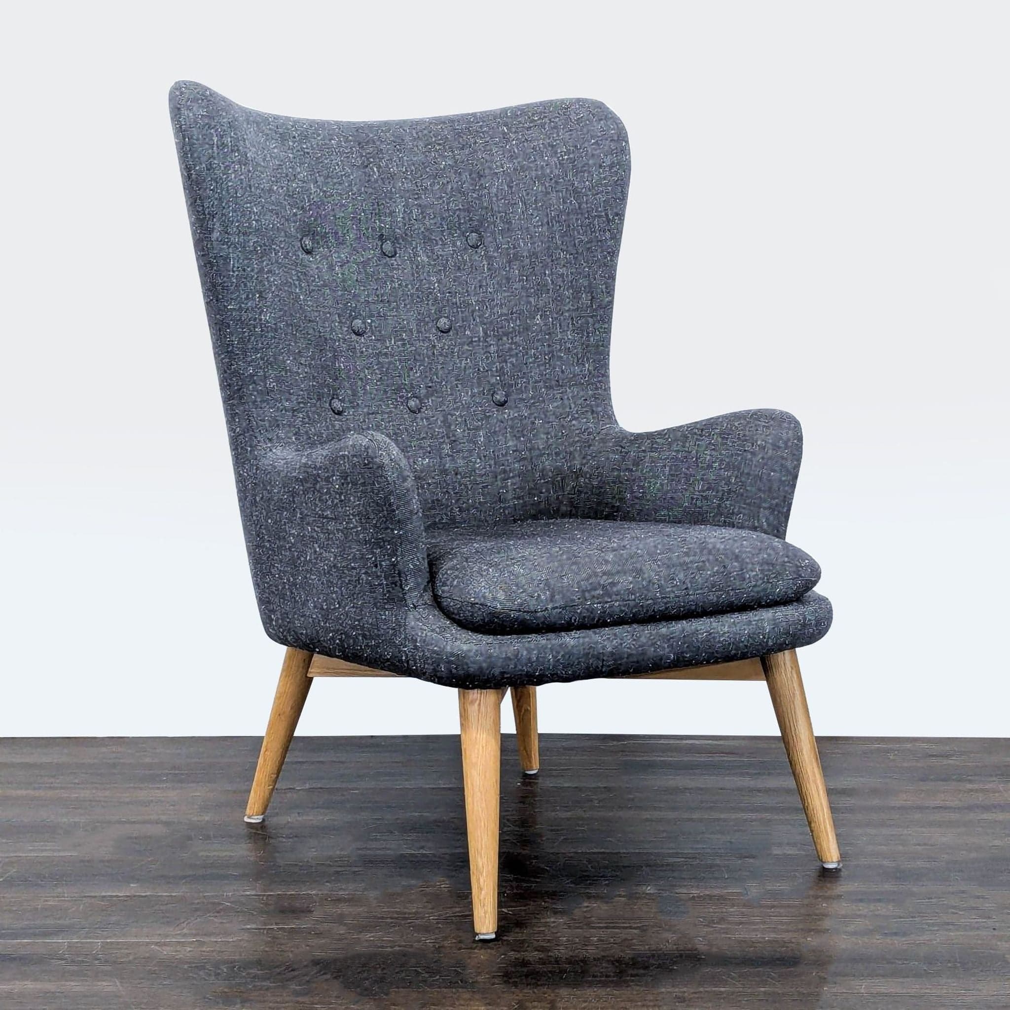 West Elm Lounge Chair with High Back and Wooden Legs - Thumbnail 2