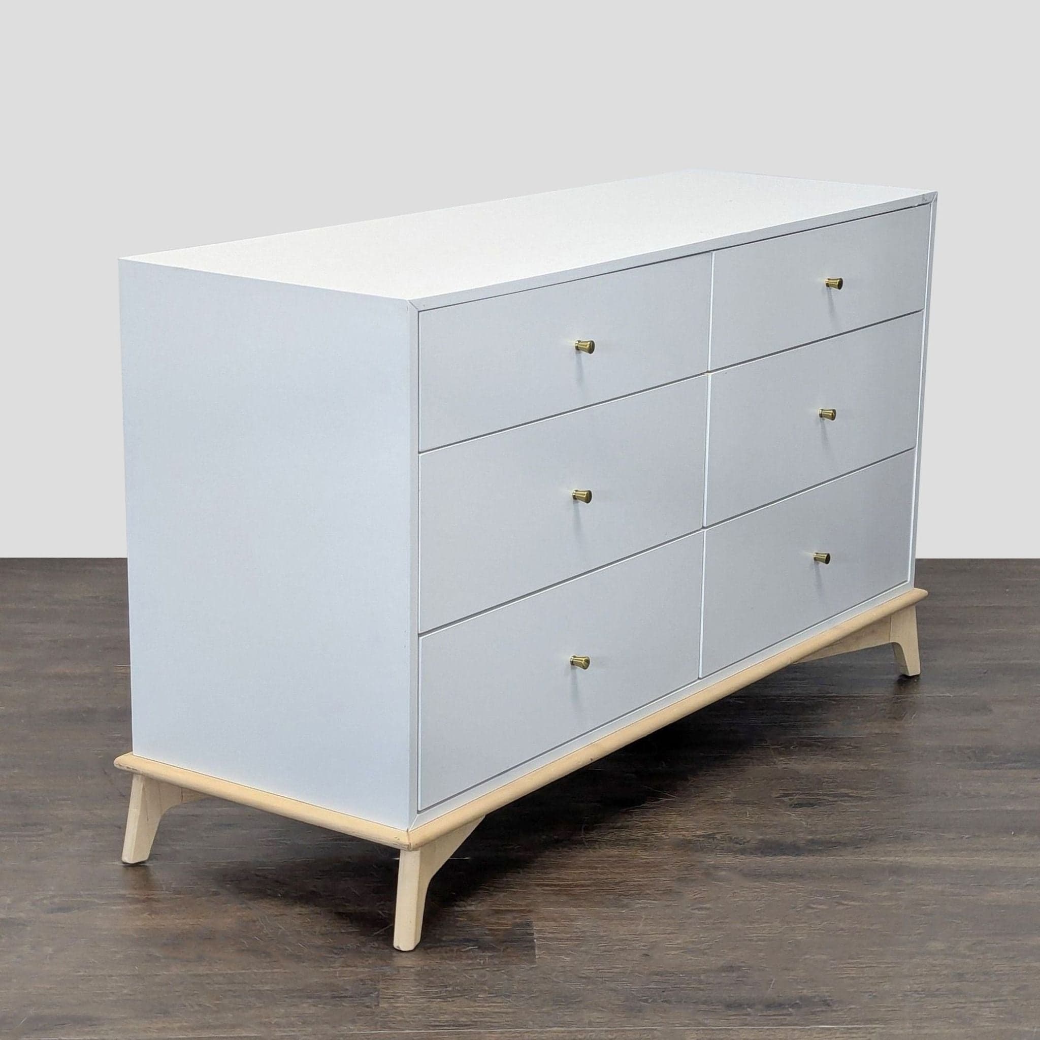 West Elm Sydney White Modern 6-Drawer Dresser with Light Wood Base - Thumbnail 6