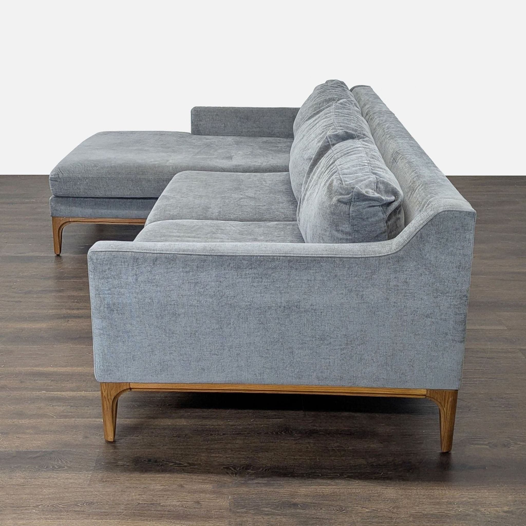 West Elm Parker Gray Sectional Sofa with Chaise and Wood Base - Thumbnail 3