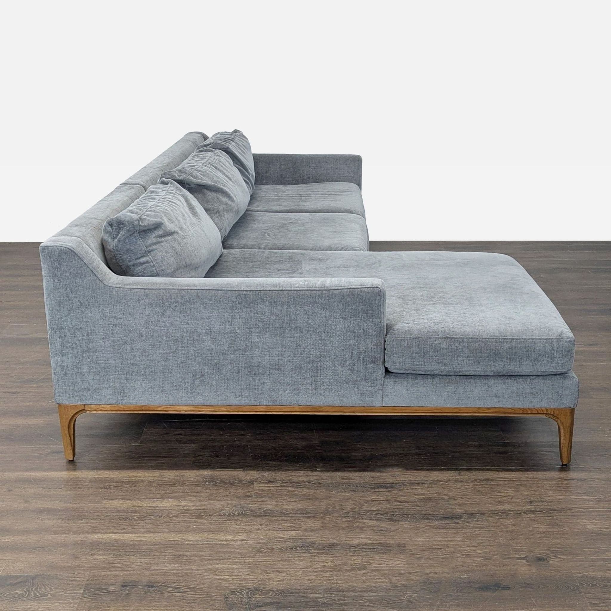 West Elm Parker Gray Sectional Sofa with Chaise and Wood Base - Thumbnail 7