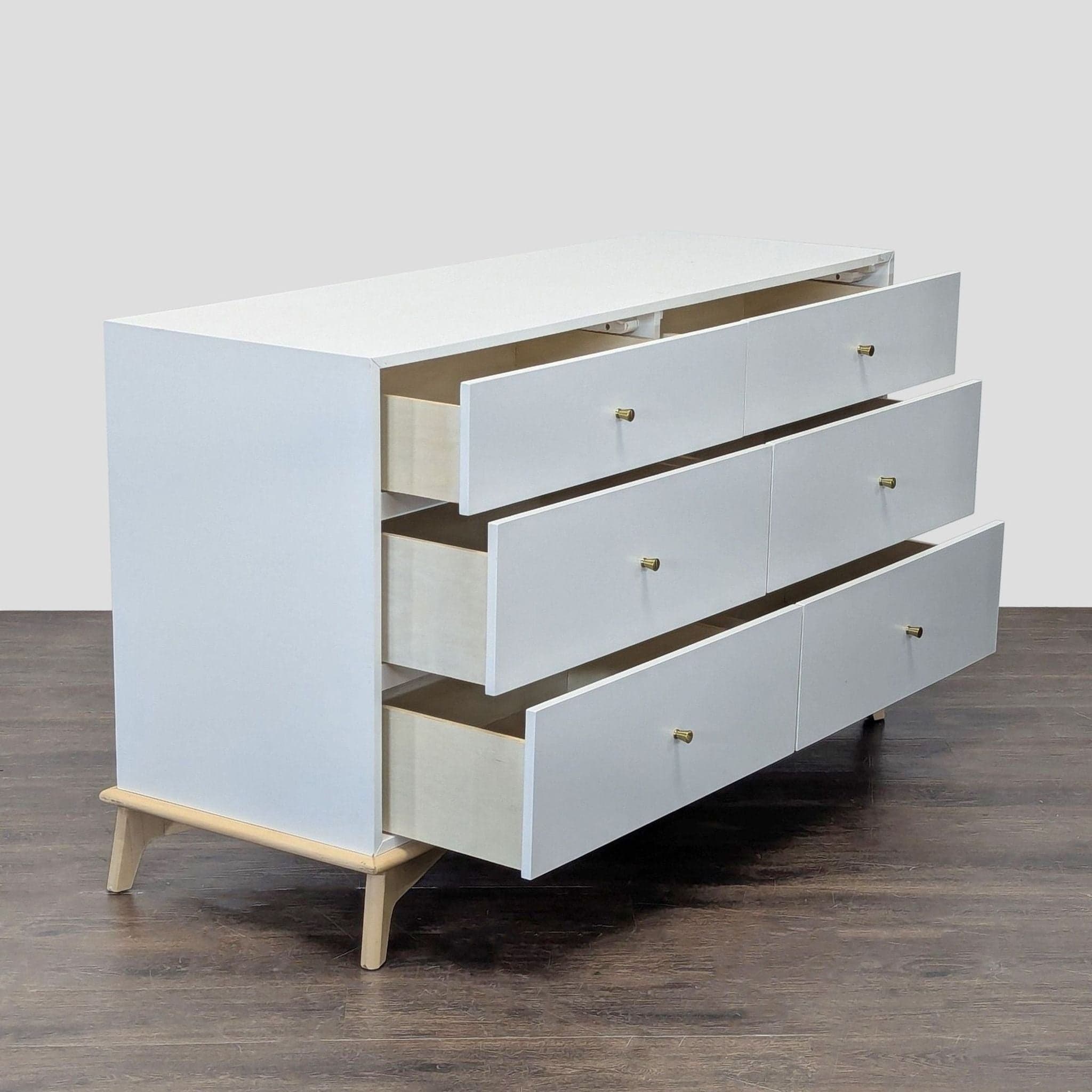 West Elm Sydney White Modern 6-Drawer Dresser with Light Wood Base - Thumbnail 2