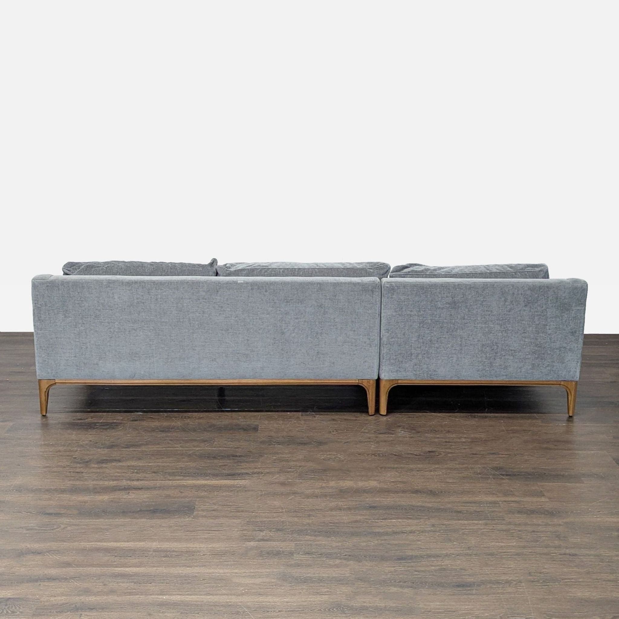 West Elm Parker Gray Sectional Sofa with Chaise and Wood Base - Thumbnail 6