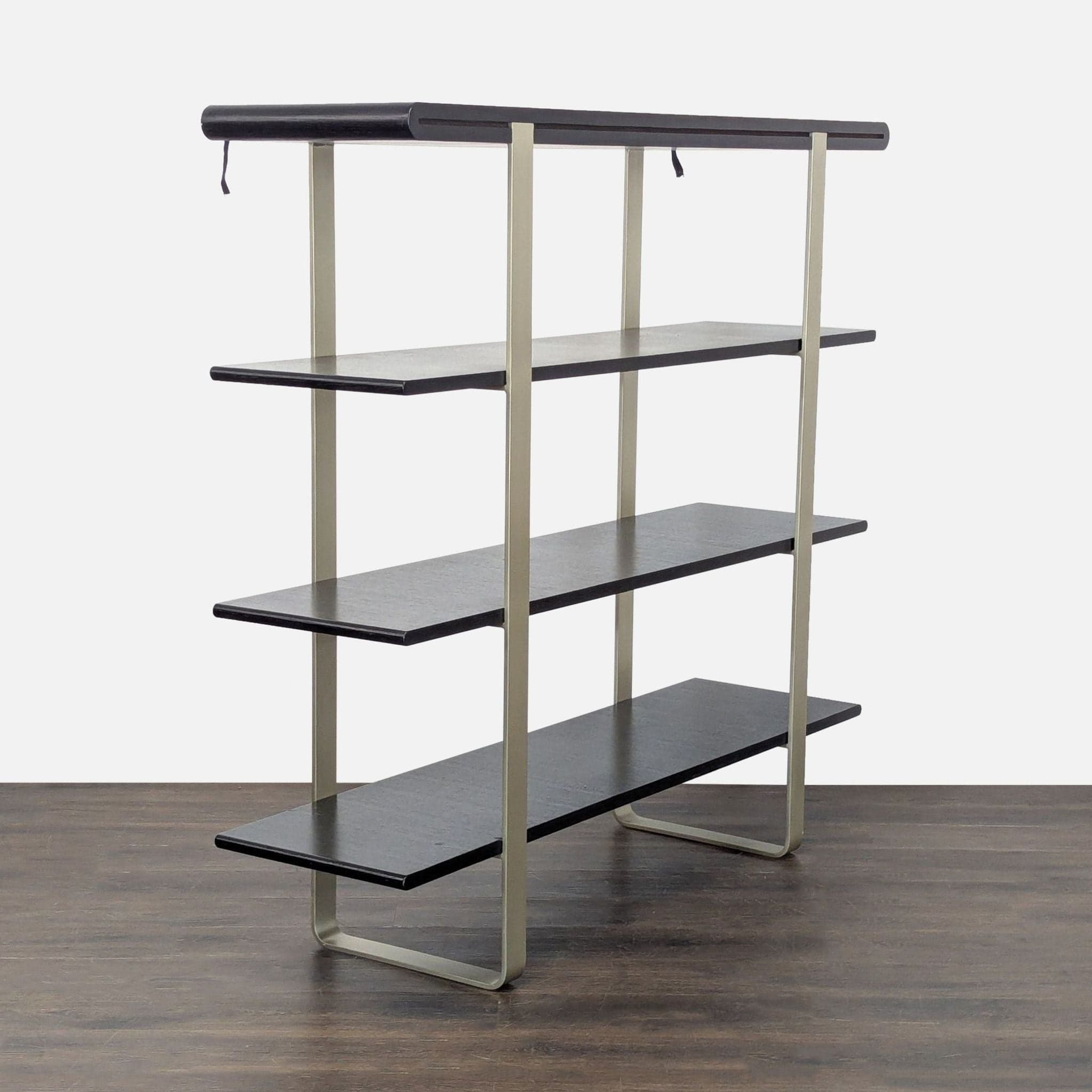 Modern 4-Tier Metal and Wood Bookshelf with Sleek Black Shelves - Thumbnail 2