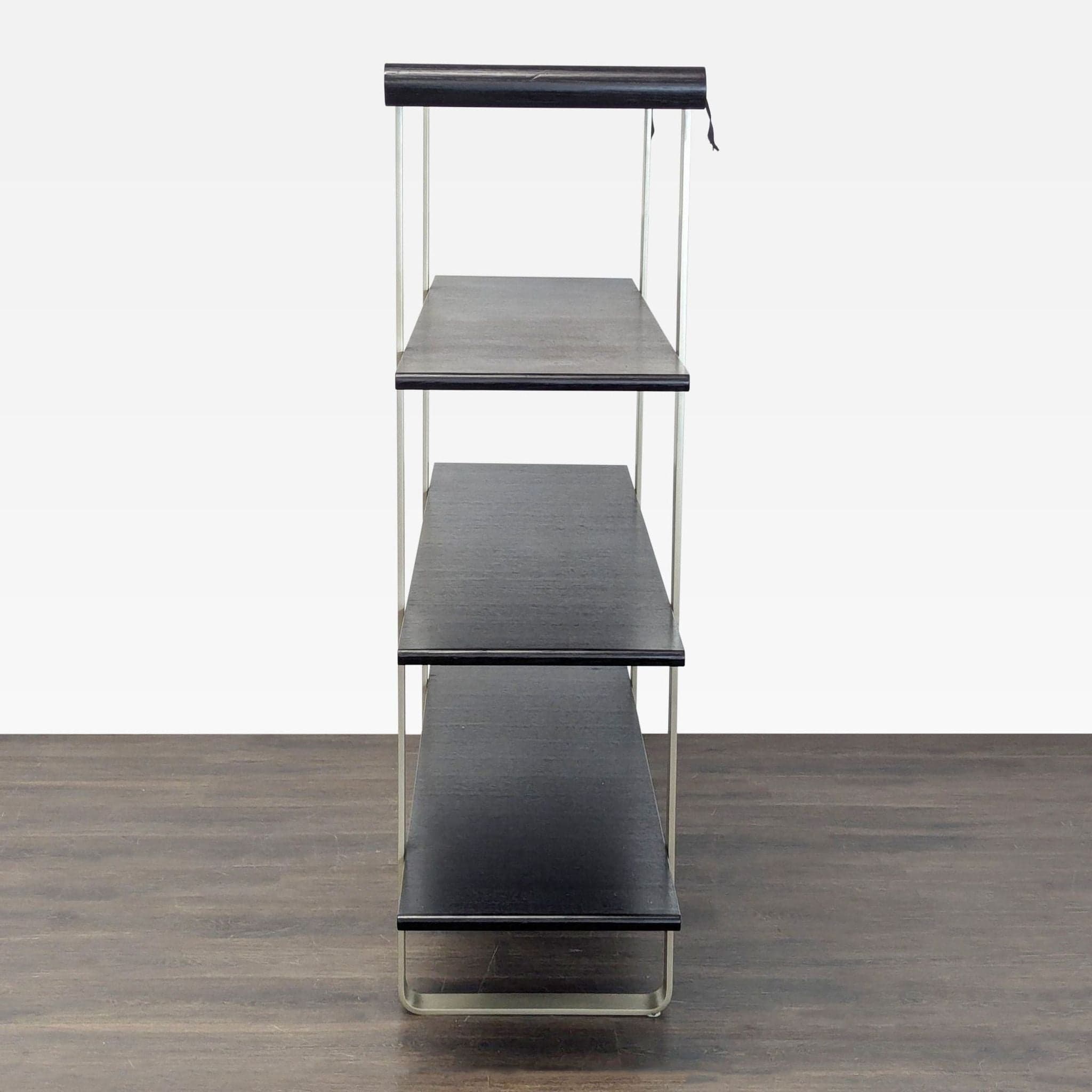 Modern 4-Tier Metal and Wood Bookshelf with Sleek Black Shelves - Thumbnail 3