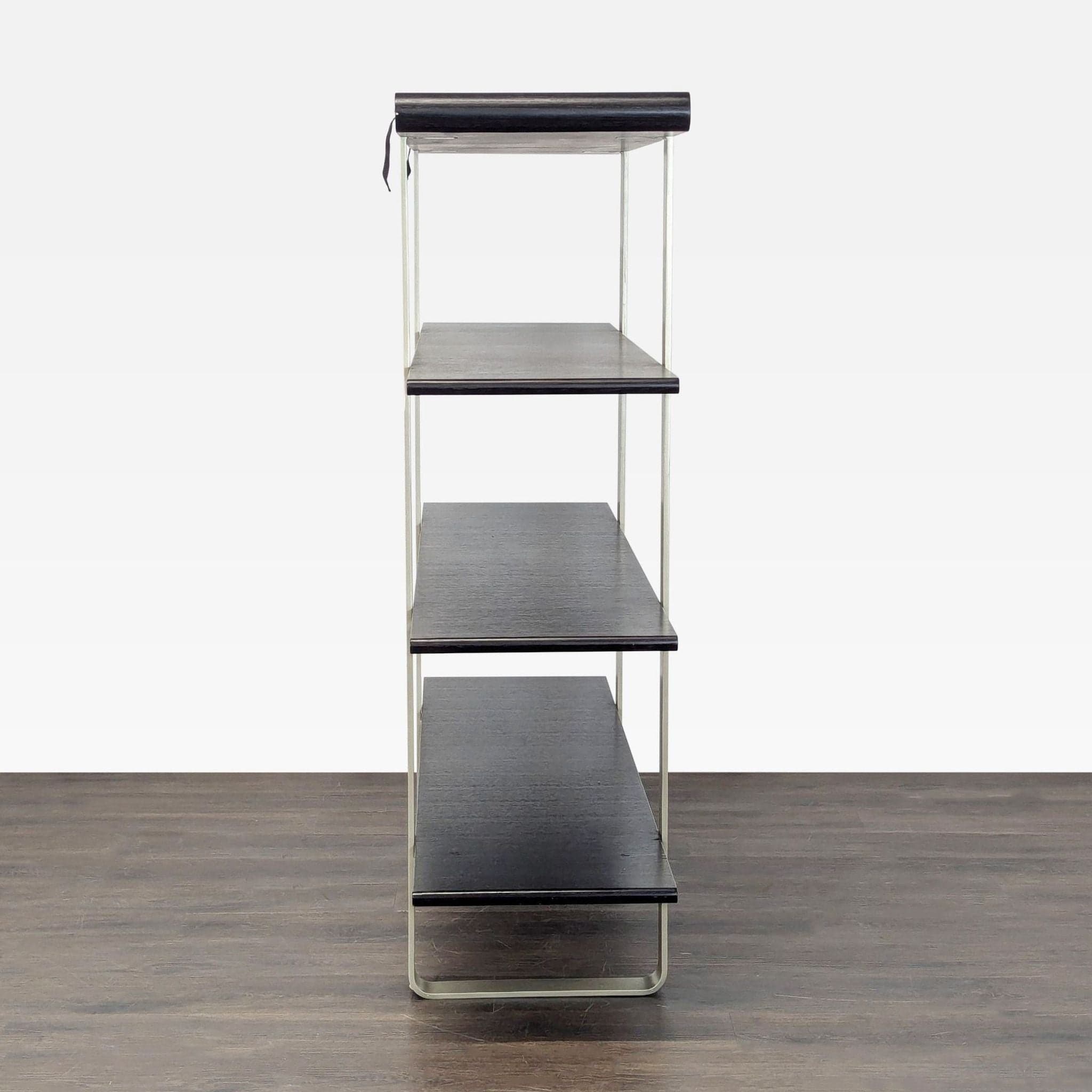 Modern 4-Tier Metal and Wood Bookshelf with Sleek Black Shelves - Thumbnail 7