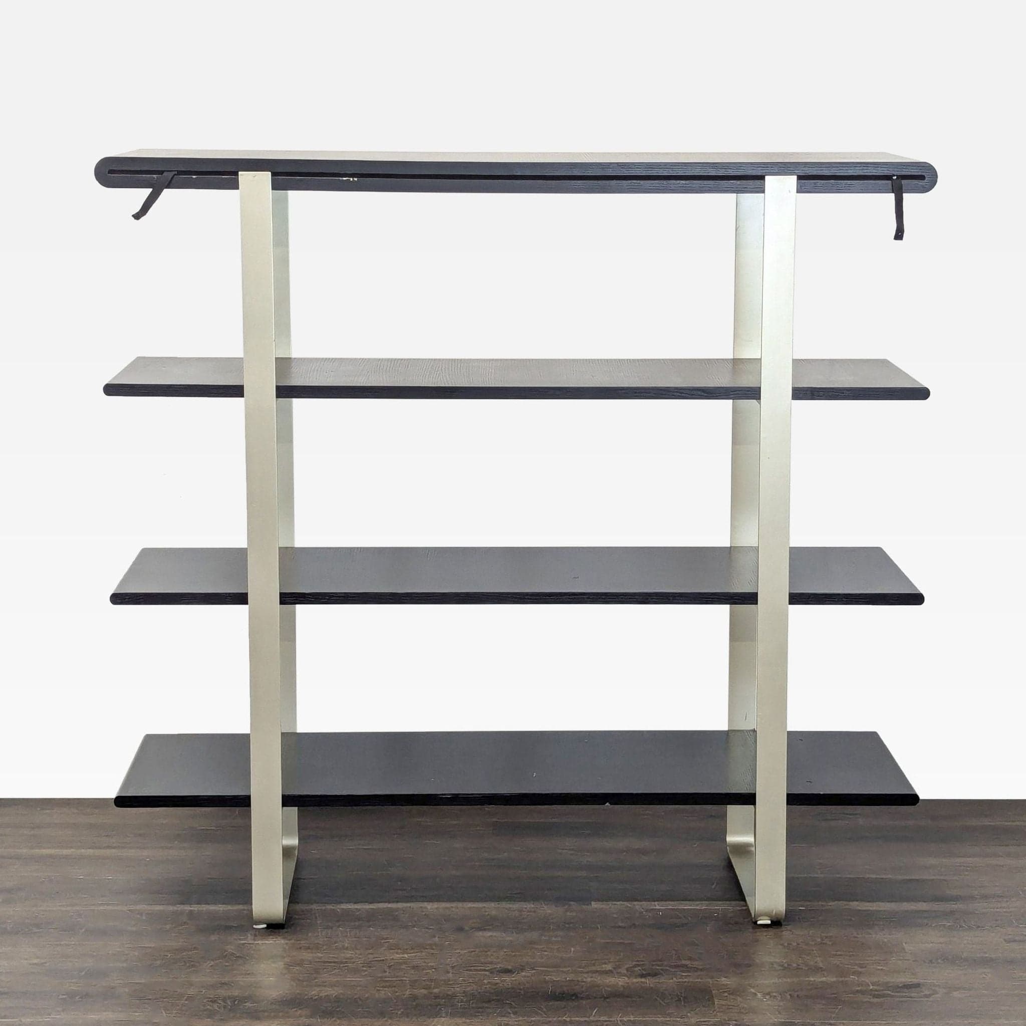 Modern 4-Tier Metal and Wood Bookshelf with Sleek Black Shelves - Thumbnail 6