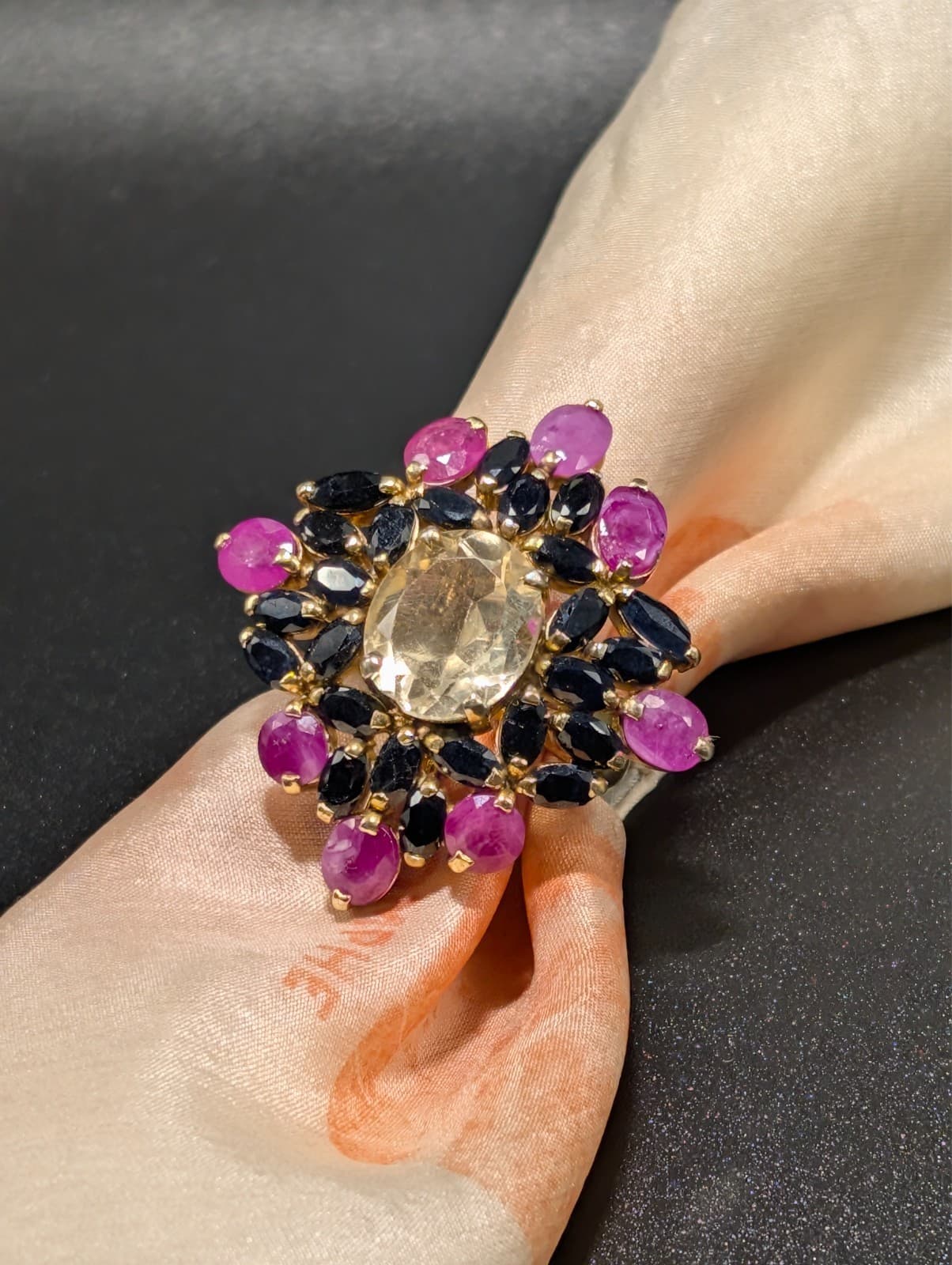 Sterling Silver Statement Cocktail Ring Gemstones Size: 9.5 925 Gold Vermeil