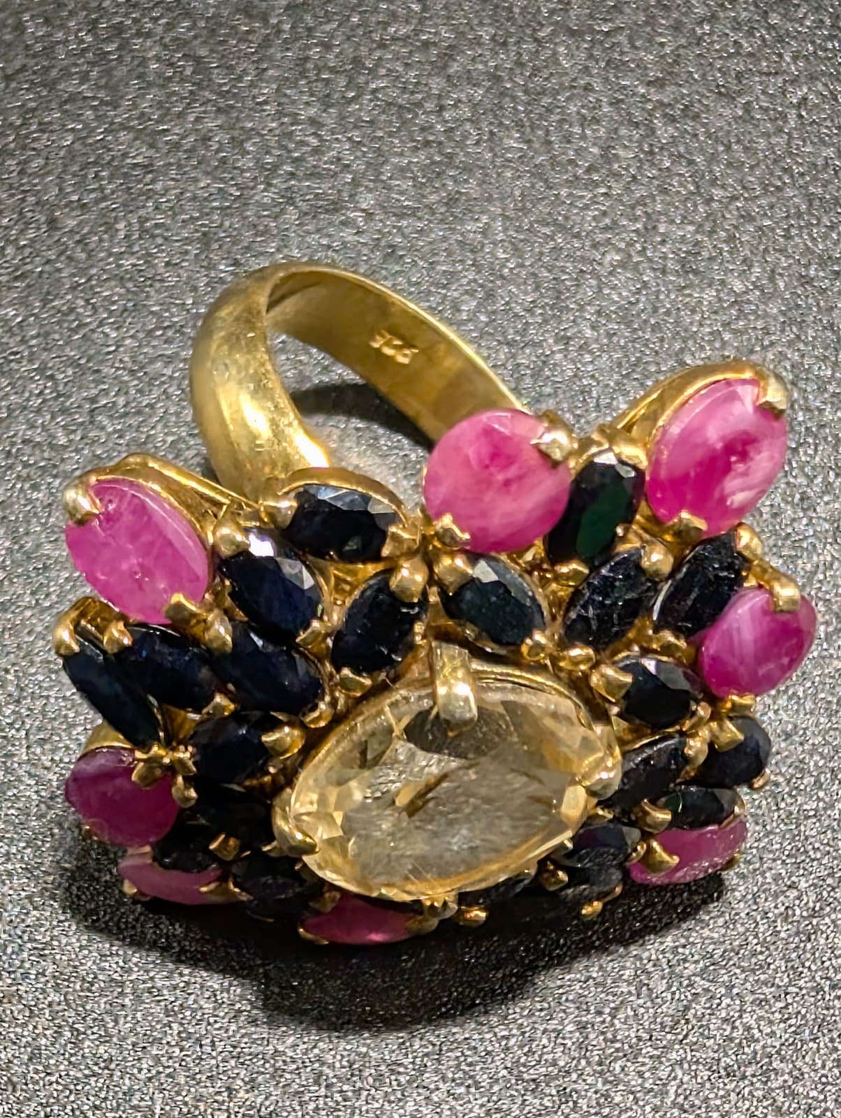 Sterling Silver Statement Cocktail Ring Gemstones Size: 9.5 925 Gold Vermeil - Thumbnail 5