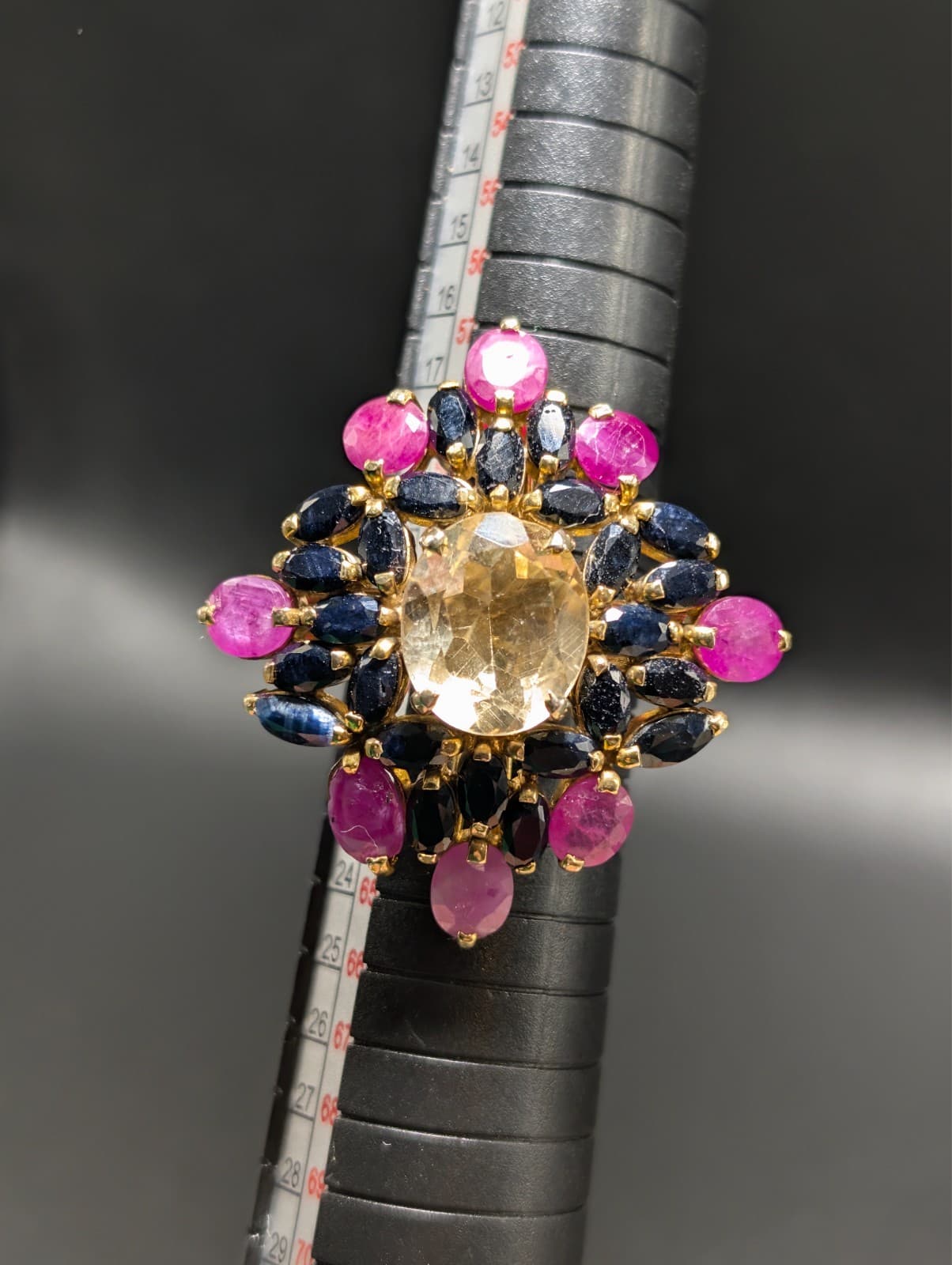 Sterling Silver Statement Cocktail Ring Gemstones Size: 9.5 925 Gold Vermeil - Thumbnail 2