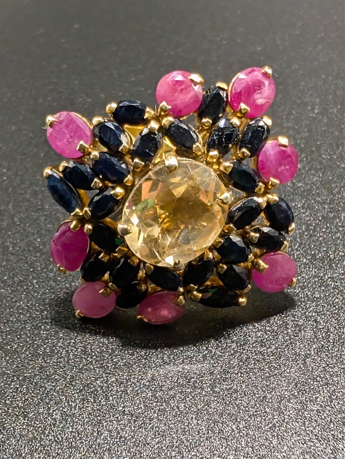 Sterling Silver Statement Cocktail Ring Gemstones Size: 9.5 925 Gold Vermeil - Thumbnail 6
