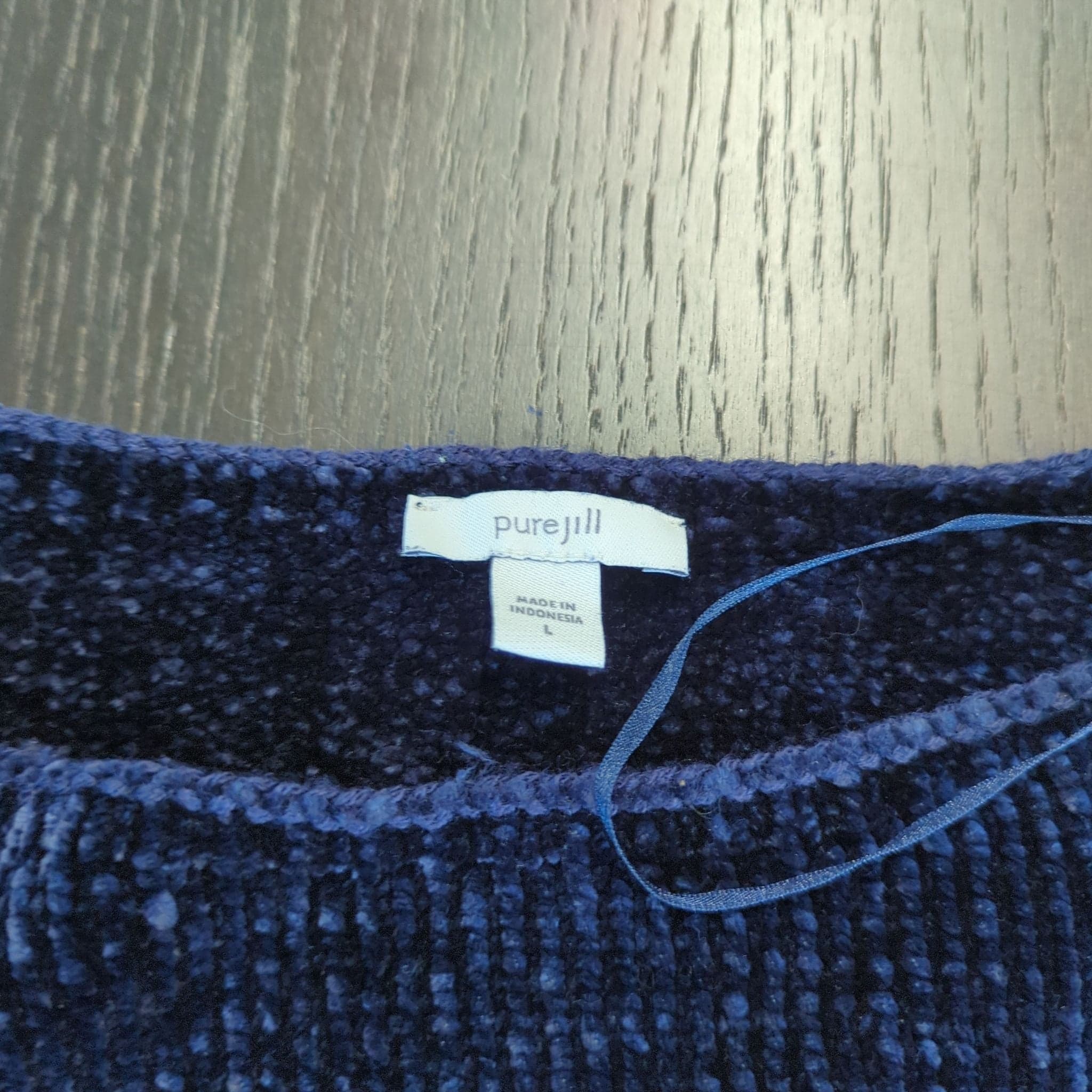 Purejil Women's Navy Blue Chenille Long Sleeve Sweater - Thumbnail 2