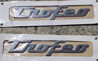 Genuine Maserati Trofeo Fender Badges Set Of 2 Chrome With Red OEM - Thumbnail 2
