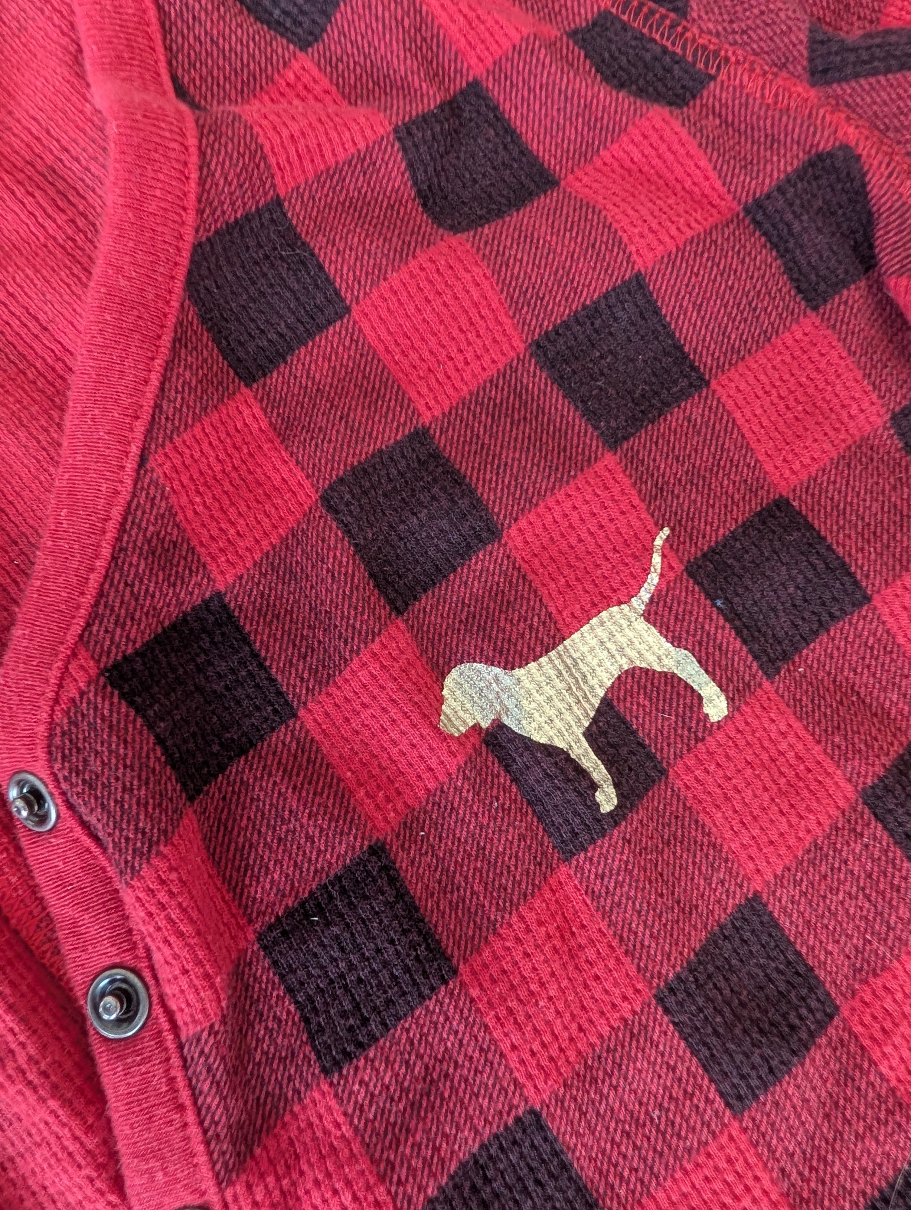PINK by Victoria Secret Red Flannel Pajama with Gold Accent Flap - Thumbnail 5