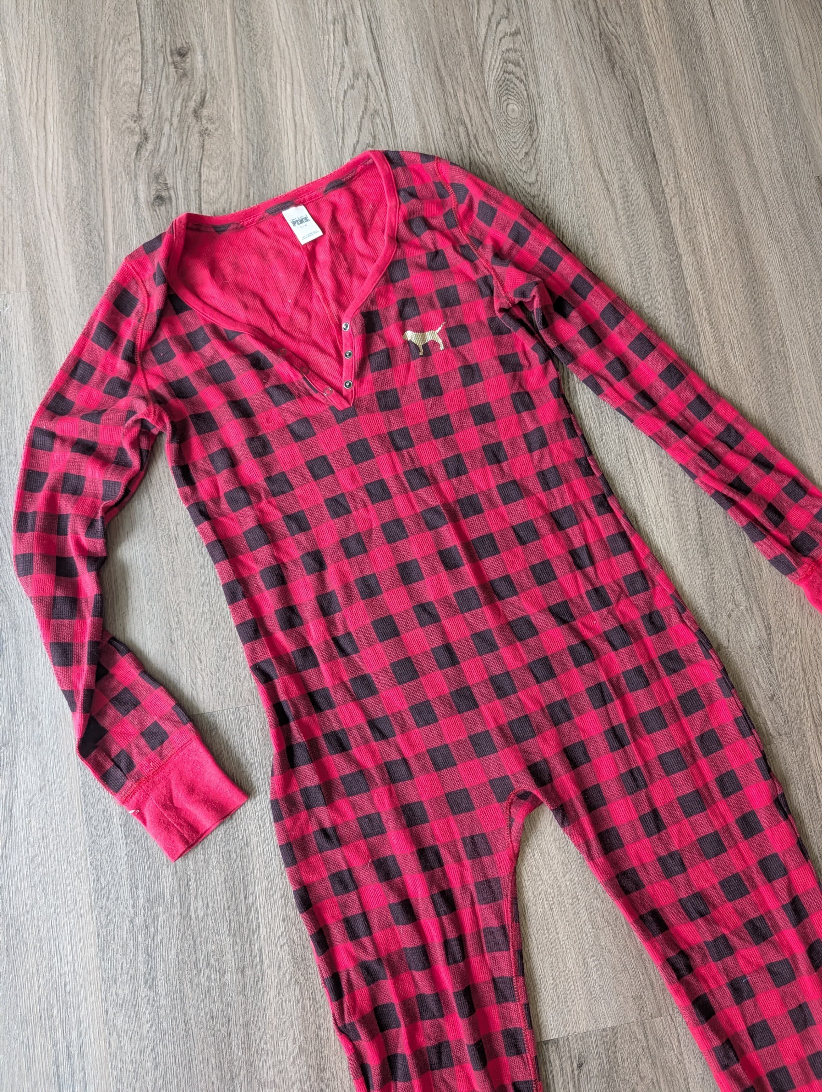 PINK by Victoria Secret Red Flannel Pajama with Gold Accent Flap - Thumbnail 2