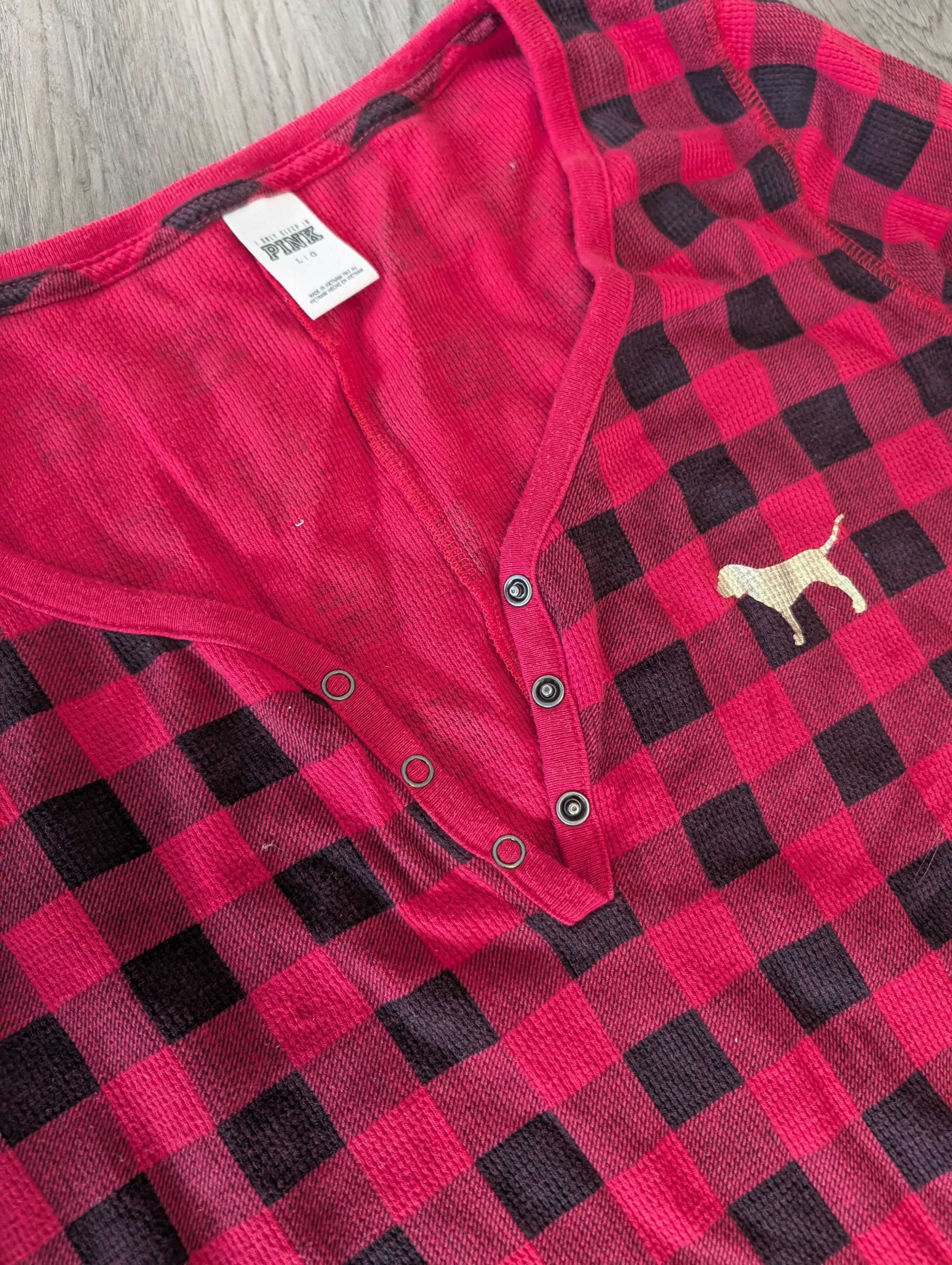 PINK by Victoria Secret Red Flannel Pajama with Gold Accent Flap - Thumbnail 6