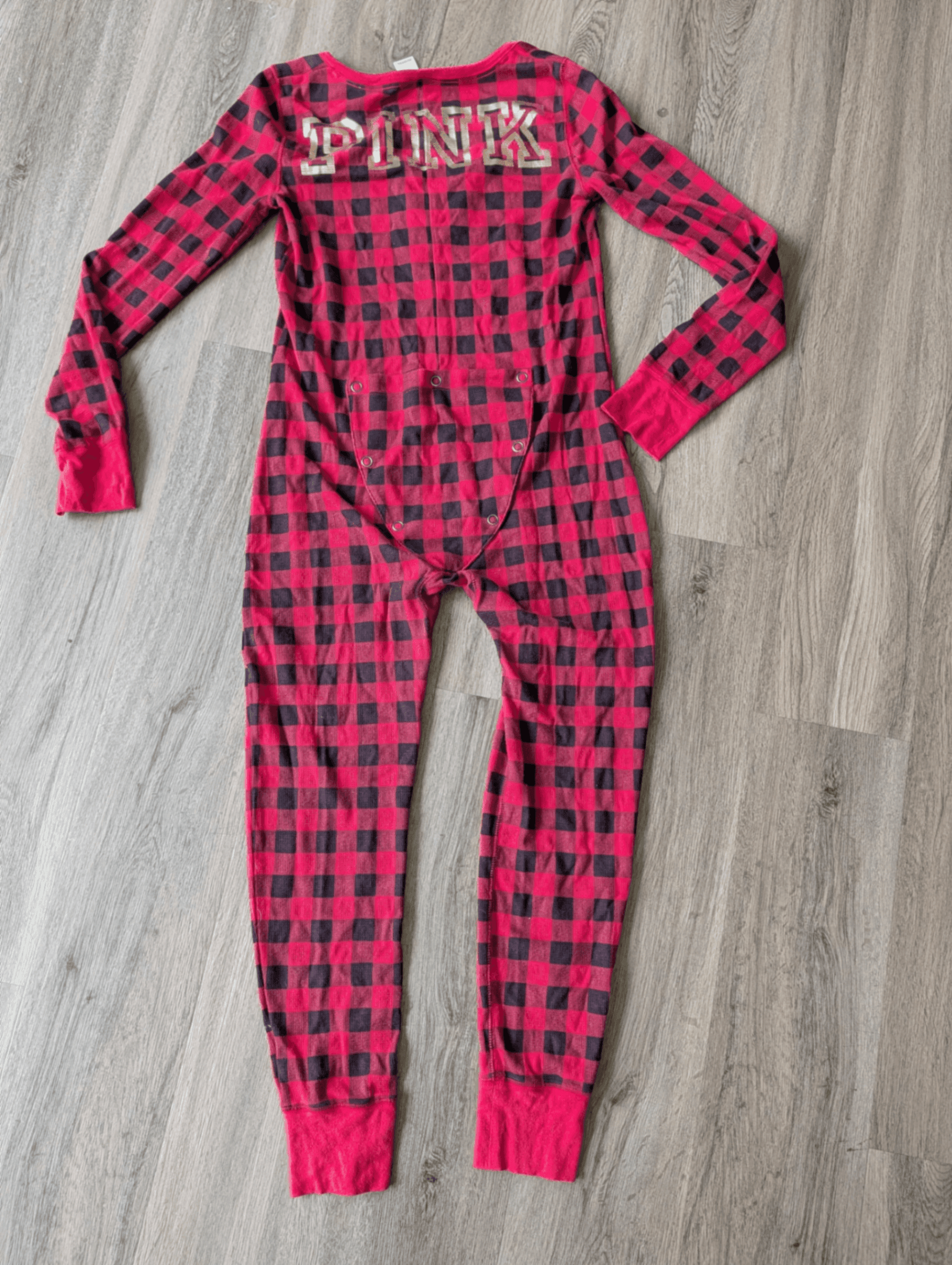 PINK by Victoria Secret Red Flannel Pajama with Gold Accent Flap - Thumbnail 3
