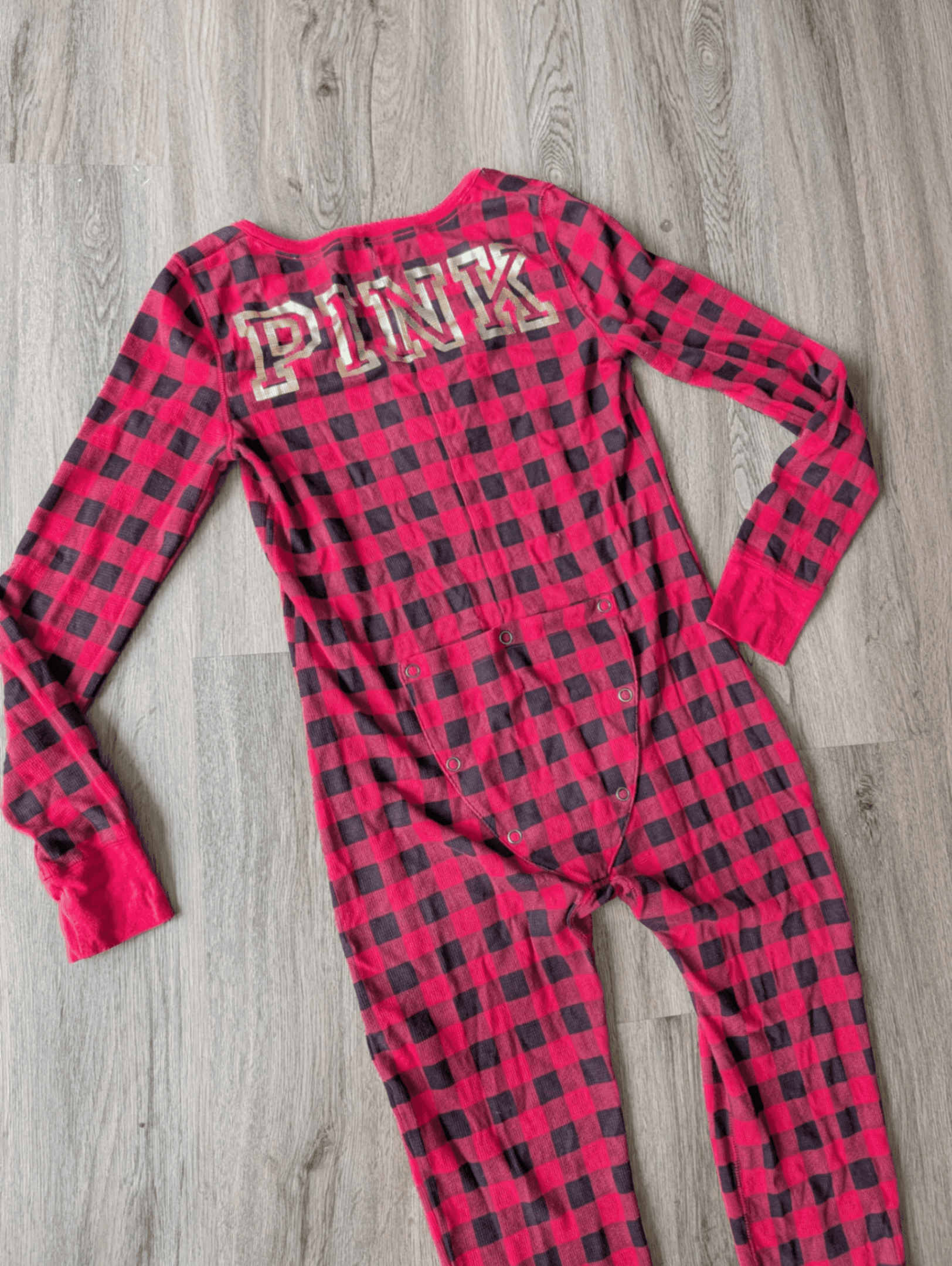 PINK by Victoria Secret Red Flannel Pajama with Gold Accent Flap - Thumbnail 4
