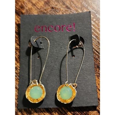 Encore Color Crush ASRT Stylish Gold & Green Stone Drop/Dangle Earrings - Thumbnail 2