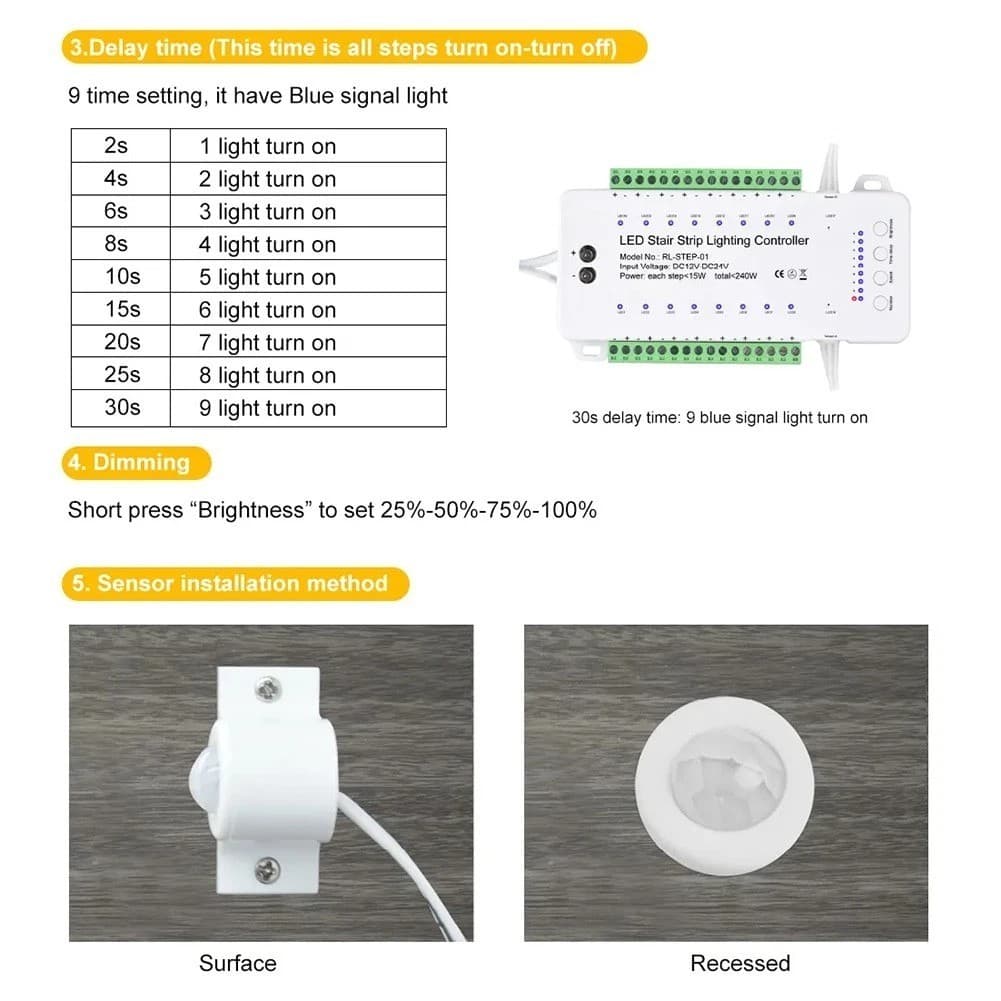 16 Channels Led Stair Light Staircase Controller 2 PIR for Indoor Flexible 5438 - Thumbnail 3
