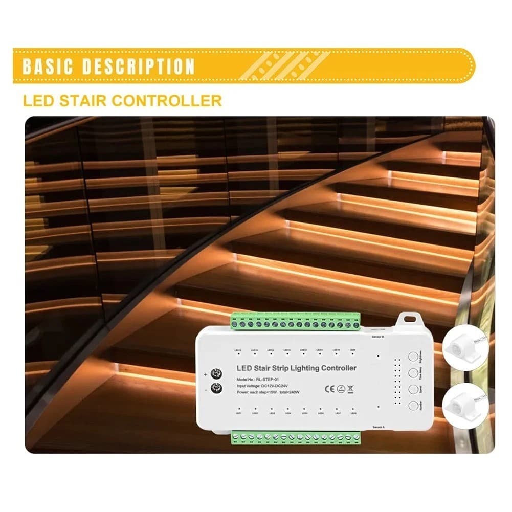 16 Channels Led Stair Light Staircase Controller 2 PIR for Indoor Flexible 5438 - Thumbnail 8