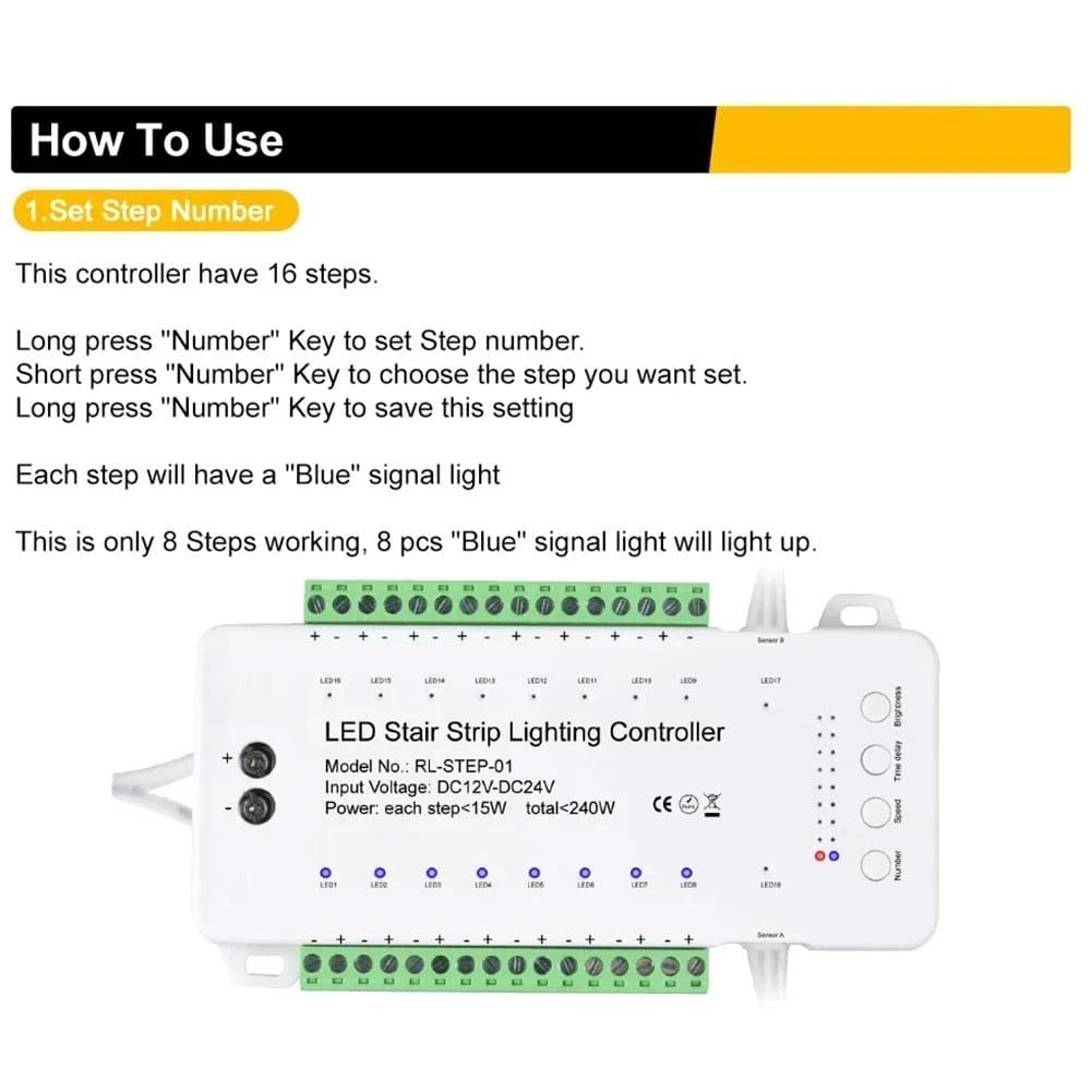 16 Channels Led Stair Light Staircase Controller 2 PIR for Indoor Flexible 5438 - Thumbnail 5