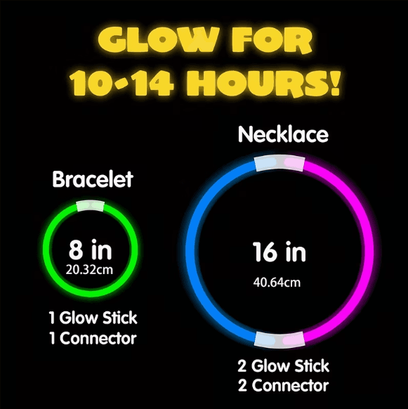 8" Glowsticks - Made into Bracelets & Necklaces, Glow in the Dark - For Parties - Thumbnail 7