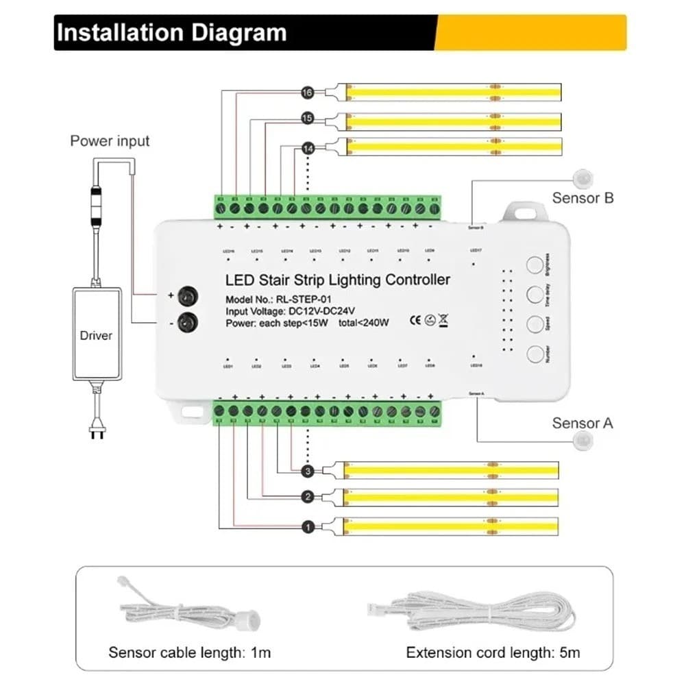 16 Channels Led Stair Light Staircase Controller 2 PIR for Indoor Flexible 5438 - Thumbnail 10