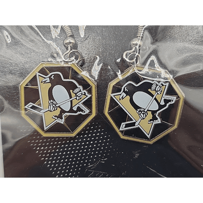 NEW Official NHL Pittsburgh Penguins Earrings Pair J Hook Dangle Type - Thumbnail 3