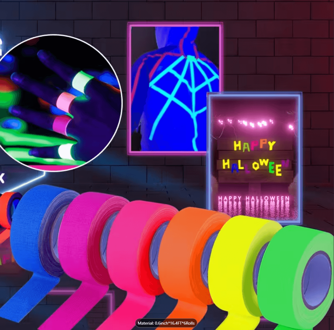 6 Colors Neon Gaffer Cloth Tape, Fluorescent UV Blacklight Tape for UV Party - Thumbnail 7