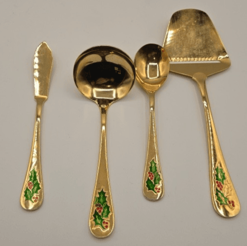 Vtg Hollyberry 4 Piece Serving Set Gold Tone No. 1006 JCPenney - Thumbnail 4