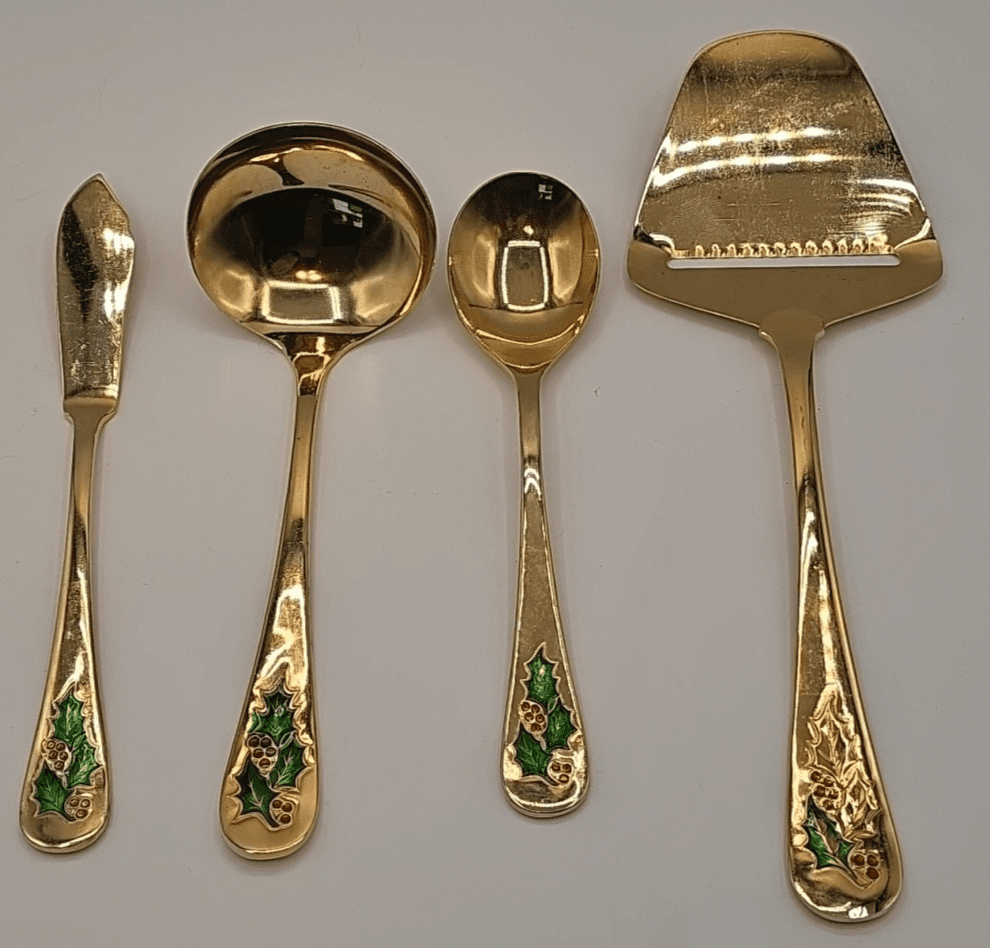 Vtg Hollyberry 4 Piece Serving Set Gold Tone No. 1006 JCPenney - Thumbnail 2