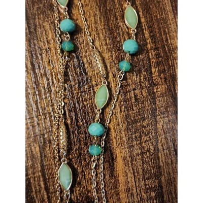 New York & Company Elegant Multi-Chain Statement Necklace - Gold Tone & Green - Thumbnail 2