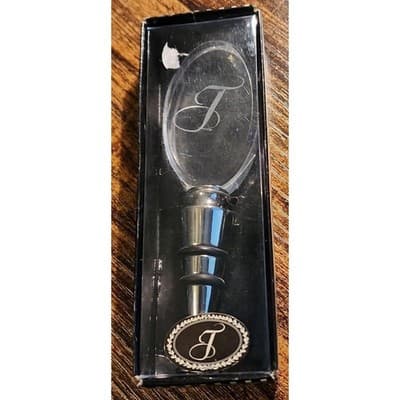 Hallmark Glass & Chrome Wine/Tequila Bottle Topper - Initial Letter "T" - Thumbnail 2