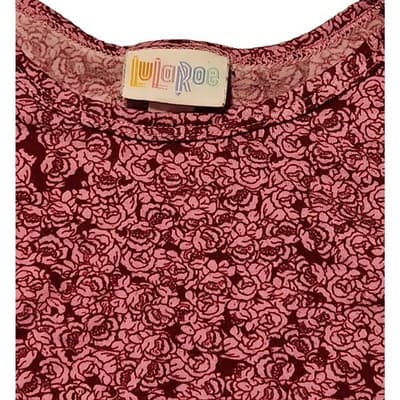 🌸 LuLaRoe Kids Size 6 Floral Print Top Short Sleeves - Burgundy/Purple Colors - Thumbnail 2