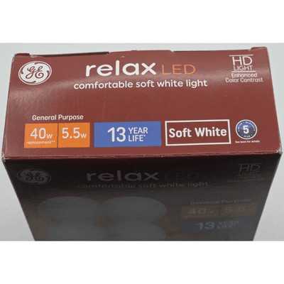 GE Relax 4-Pack 40 W Equivalent Dimmable Soft White A19 LED Light Fixture Bulb - Thumbnail 6