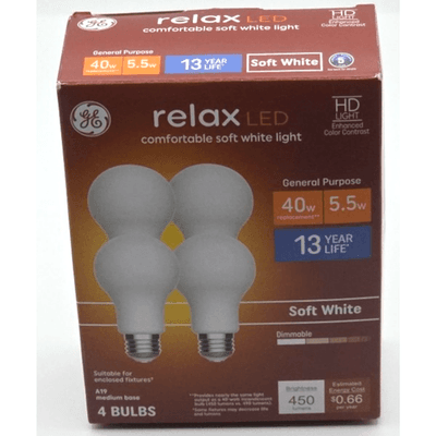 GE Relax 4-Pack 40 W Equivalent Dimmable Soft White A19 LED Light Fixture Bulb - Thumbnail 2