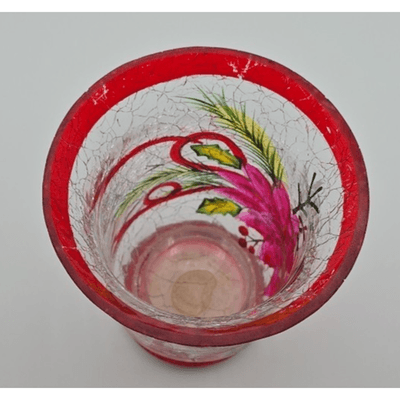 Christmas Holly/Bird Hurricane Candle Holder - Glass, Hand Painted - Thumbnail 2