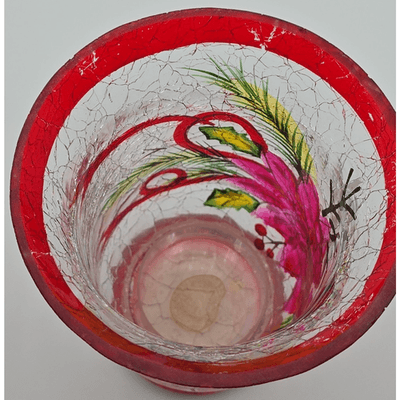 Christmas Holly/Bird Hurricane Candle Holder - Glass, Hand Painted - Thumbnail 3