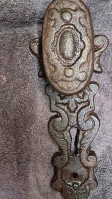"Pair Antique Victorian Cast Iron Door Escutcheons Ornate Scroll - Thumbnail 5