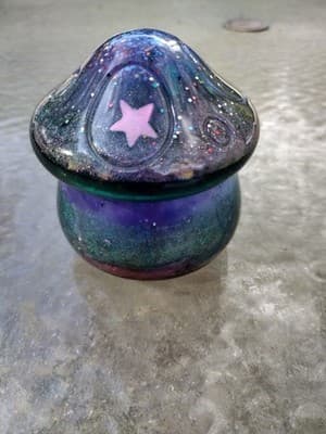 Handmade Galaxy Resin Mushroom Lidded Trinket Box, Blue Purple Pink Stars - Thumbnail 2